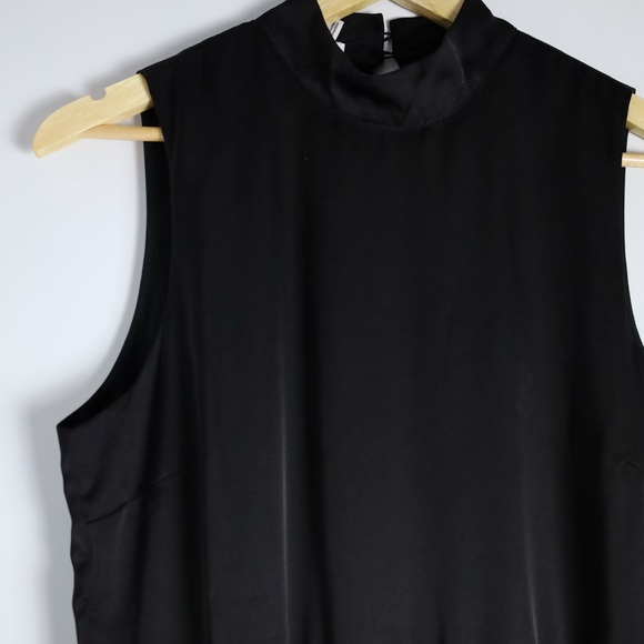 ✅ SALE 🖤 NWOT Frank & Oak Solid Black Satin Halter Dress - Picture 2 of 8